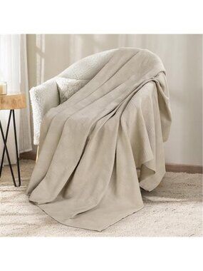 Cotton Thermal Blanket Khaki Throw Soft Lightweight Breathable Couch Sofa